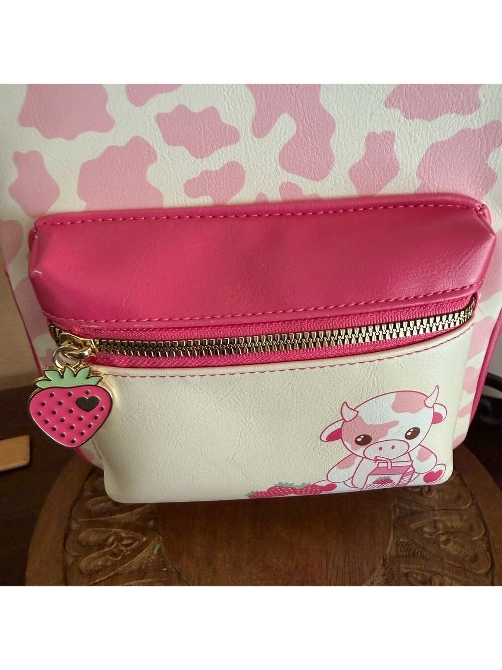 Strawberry Milk Mini Cow Print Backpack Hot Topic - Picture 3 of 7